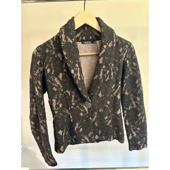 NIC+ZOE Jackets & Blazers - Nic + Zoe Women BLACK/Tan Petite Crochet Lace Overlay Knit Wool Jacket Blazer~PP